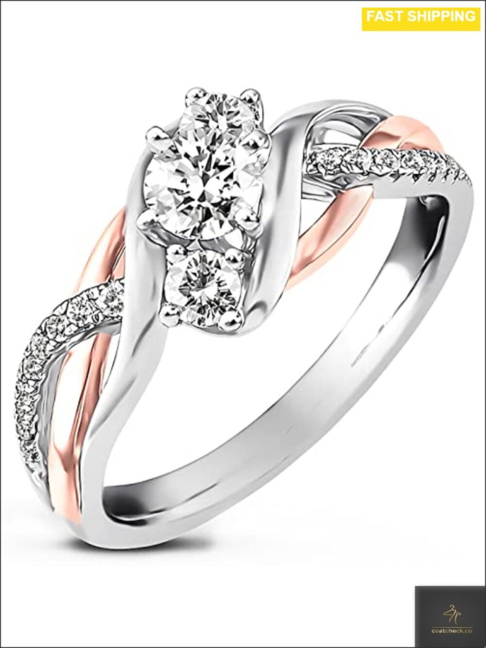 3 Stone Moissanite Engagement Ring Platinum Plated Silver